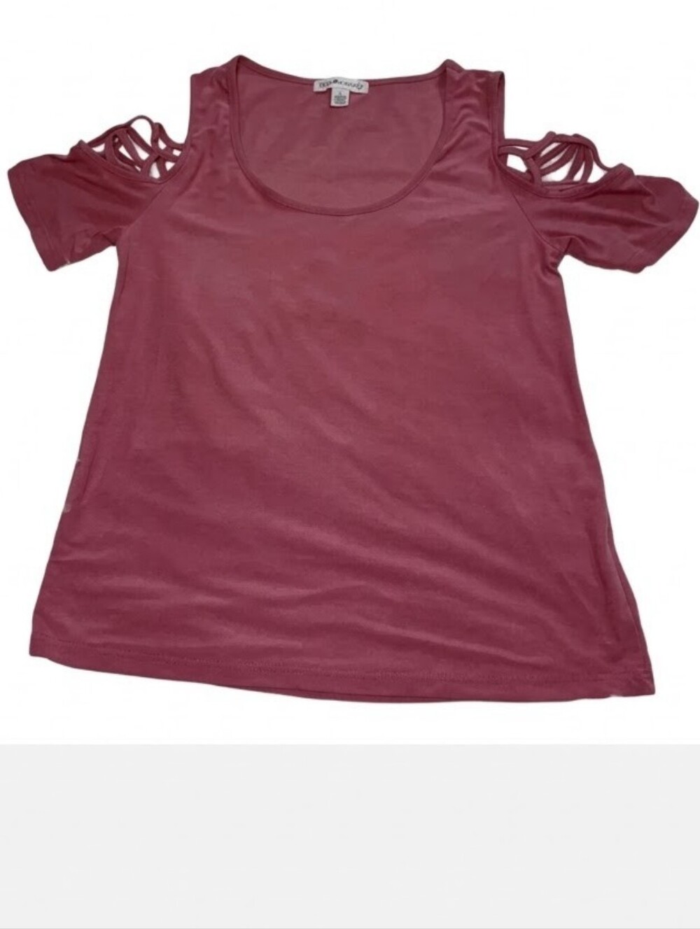 Eye Candy Womens XL Dusty Rose Pink Cold Shoulder Top Strappy Lattice Short Slee